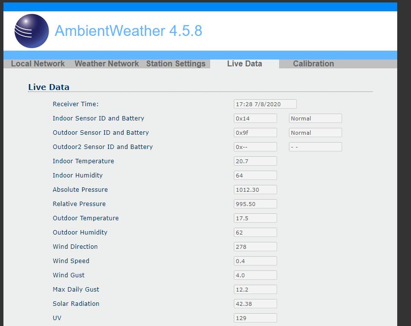 Webseite der Wetterstation